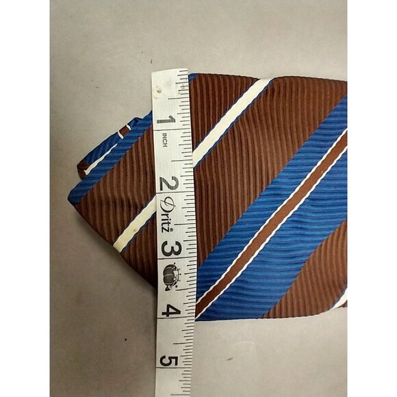VTG Sears Mens Store Tie 100% Polyester Brown Navy Repp Stripe 54"x4" USA - Picture 7 of 7